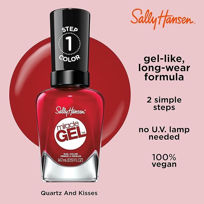 Sally Hansen Miracle Gel Salon Quality Nail Polish | Gel-Like Formula, Two-Step System, No UV Light Needed, Long Lasting | Opaque, Glossy | 449 Rhapsody Red | Classic Red Nail Color