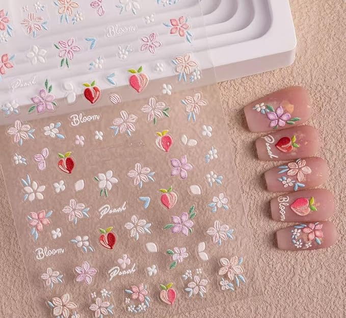 Magrace Flower Nail Stickers for Spring 1 Sheets 5D Self-Adhesive Nail Art Decals for Women Flower Stickers Decoration