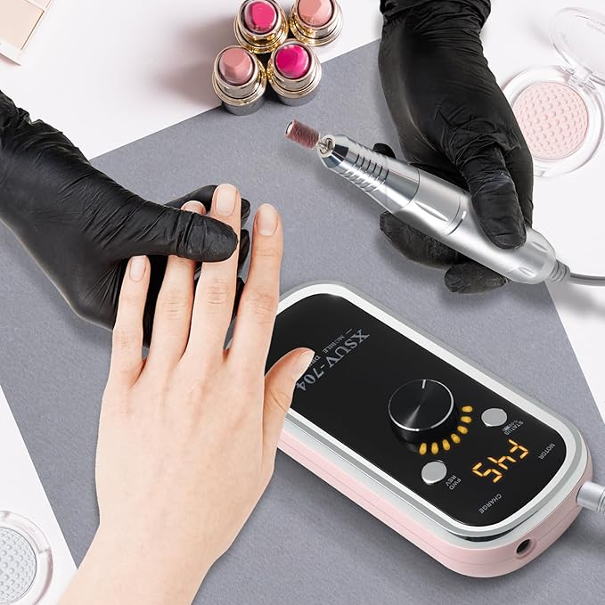 Professional Electric Nail Drill Kit 45000RPM with Bits and Base Pink Portable Rechargeable Cordless Nail E- File Machine for Acrylic Gel Powder Nails and Manicure Pedicure Toenail Tool Set