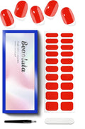Semi Cured Gel Nail Strips - UV Light Gel Nail Stickers - 20 Long Lasting Salon Quality Wraps (Sunset Blaze Red)