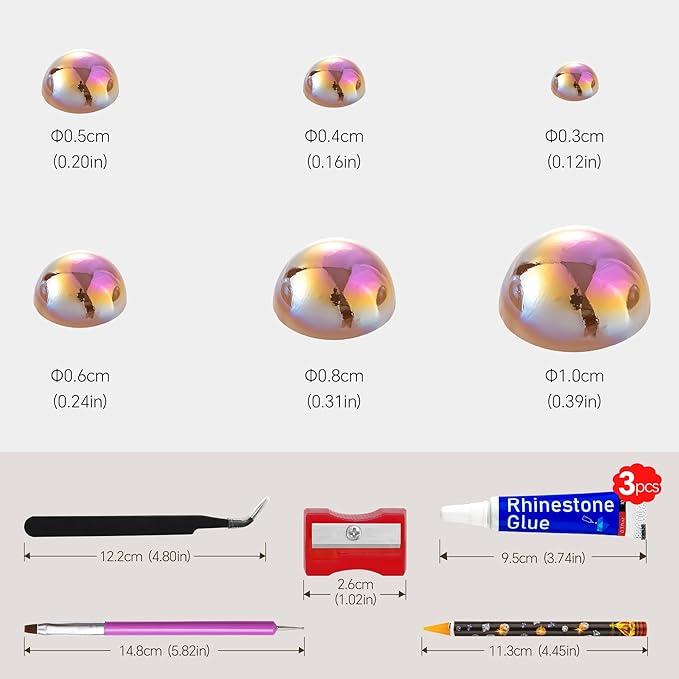 60g Light Coffee AB Flatback Half Round Pearls Mixed Size 3-10mm Resin Craft Beads for Nail Art, Face Gems, DIY Jewelry Making