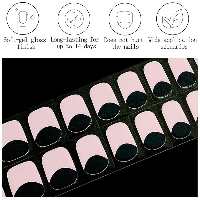 Light Pink Semi Cured Gel Nail Strips French Tip 20Pcs Clear UV Gel Nail Stickers Glossy Nails Polish Strips UV/LED Light Needed Self Adhesive Full Polish Nails Wraps for Women