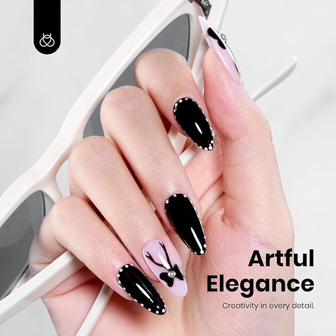 beetles Gel Polish Classic Black Gel Nail Polish - Gel Polish Hema Free Soak Off Uv LED Nail Lamp 8ml DIY Home Manicure Salon Gift for Women Silent Charm