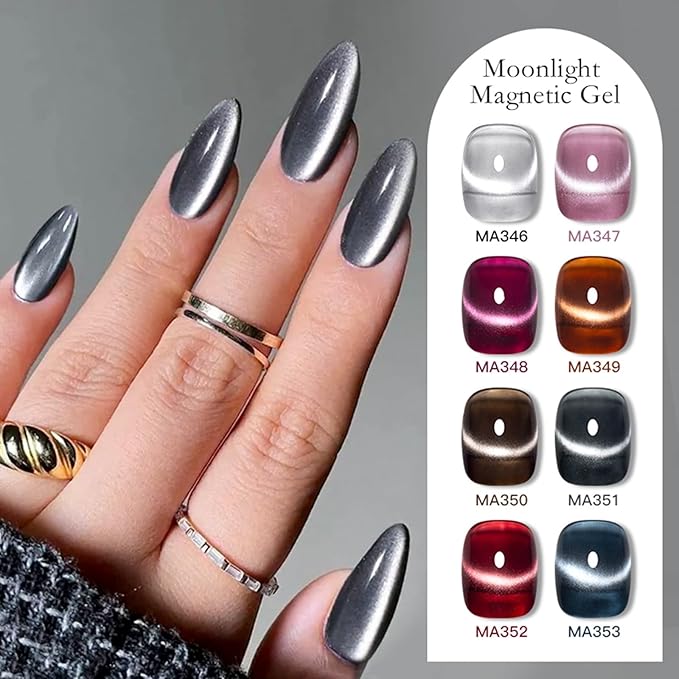 MEET ACROSS Cat Eye Gel Nail Polish Set 12 Pcs, Fall Winter Retro Magnetic Gel Polish, Pink Brown Blue Gray Green Magnetic Nail Polish with Base Top Gel Soak Off Nail Art Salon Manicure Home Gift