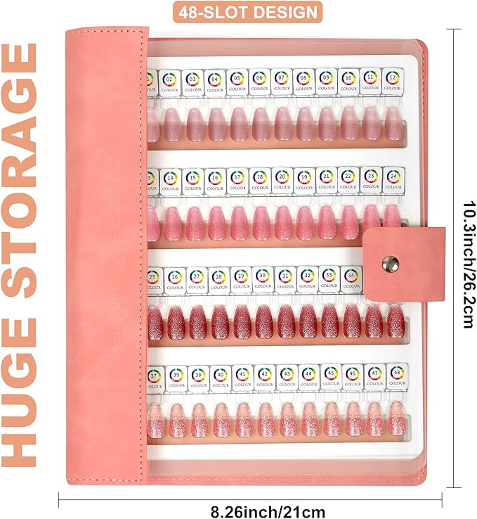 144 Magnetic Nail Swatch Book,Leather Nail Color Display Book with 144 Magnetic Tips & Number Labels,Professional Nail Salon Color Display Book for Easy Preview & Storage ( 3 Page )