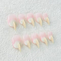 10 Pcs Handmade Press on Nails Medium Curved Stiletto Cat Claw Nails Press Ons Beige Nail Tips Design Thick Cat Claw Fake Nails Reusable Glossy Acrylic Stick on Nail (S)