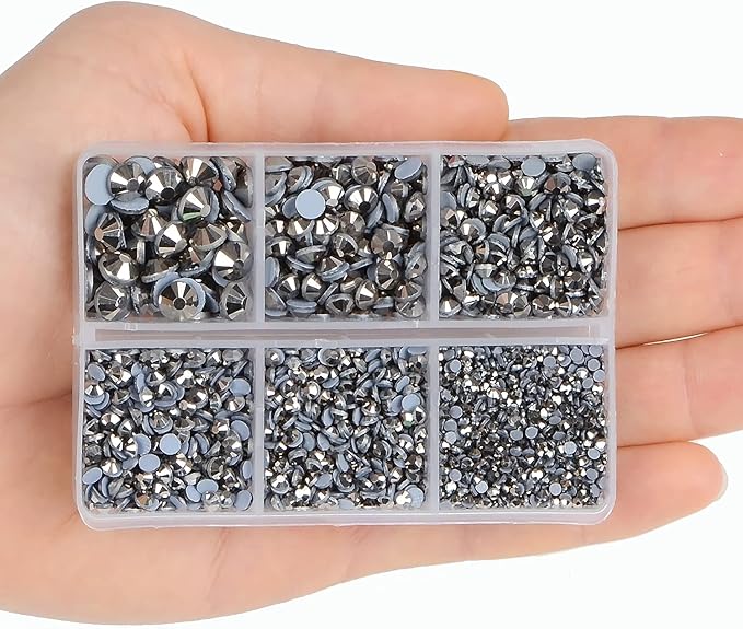 4000Pcs Mixed Size Hot Fix Round Crystals Gems Glass Stones Hotfix Flat Back Rhinestones (Silver Flare)
