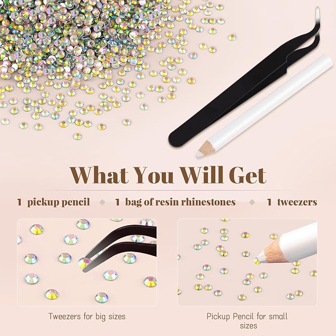 12000PCS 2mm Resin Rhinestones Bulk for Crafting (AB), Flatback Bedazzling Crystals for Crafts DIY Nail Decoration, Gems Charms for Tumbler Shoes Clothing Fabric with Pickup Pen and Tweezers