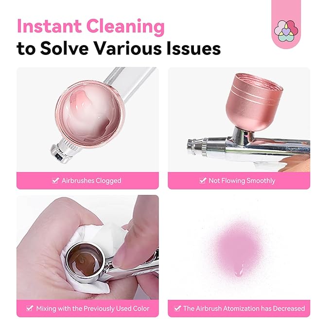 SAVILAND Airbrush Cleaner Solution 8.12 fl. oz: Low-Odor, Quick Clean for Water-Based Acrylic Paint, Gel Nail Polish & Watercolor, Prevent Clogging, Salon & Home Use