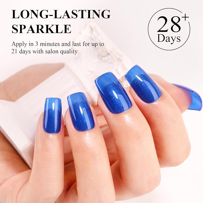 Imtiti Pearl Gel Nail Polish, 0.5 Fl Oz Deep Blue Glitter Gel Polish Soak Off LED UV Shimmer Mermaid Pearlescent DIY Nail Art Starter Manicure Salon