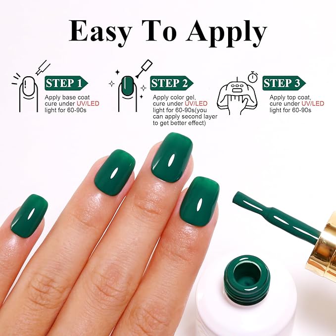 Imtiti Gel Nail Polish, Emerald Green Gel Polish Soak Off LED U V Nail Christmas Green Gel Polish DIY Nail Art Starter Manicure Salon Gel Nail Kit for Women Girls 10ML