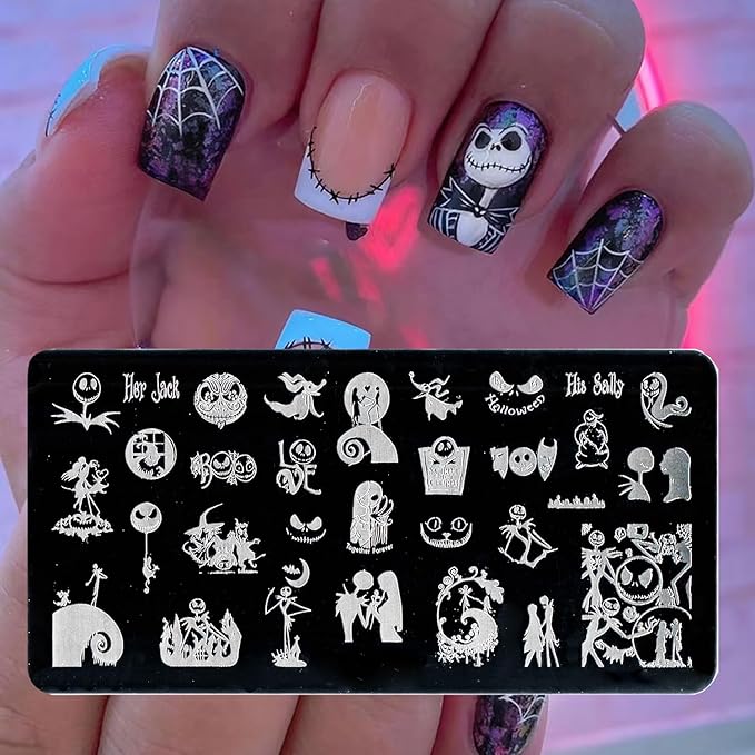 Halloween Nail Stamping Plates Nightmare Christmas Nails Stamping Kit The Day of Dead Ghost Holiday Nail Stamping Plate Nail Stamper Kit for Women Halloween DIY Manicure Accessories