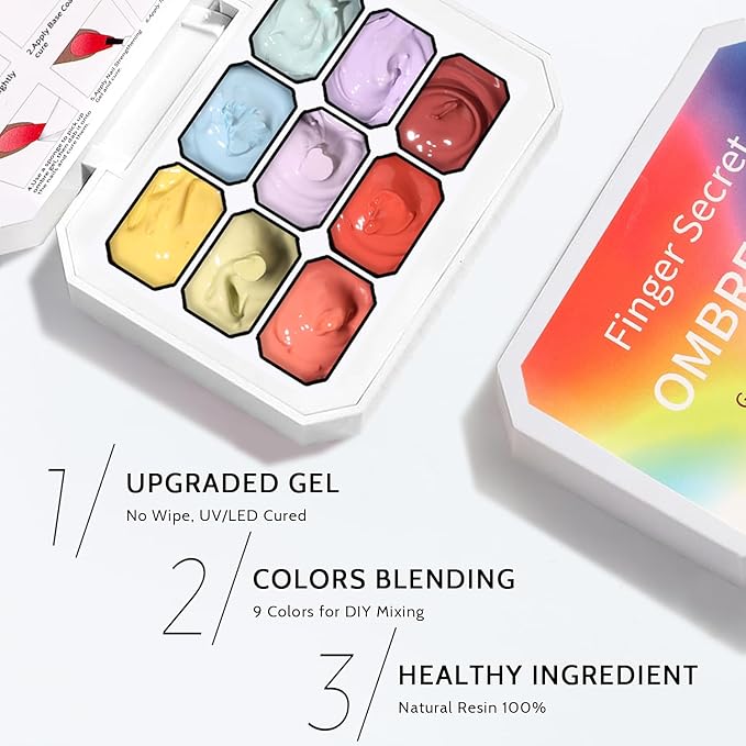 Sponge Pat Paint Nail Gel, 9 Colors Ombre Nails Gradient Gel Nail Blush Blooming Aura Nails Drawing Stripper Floral Painting Nail Art, No Wipe, UV/LED Curing (9 Colors A)