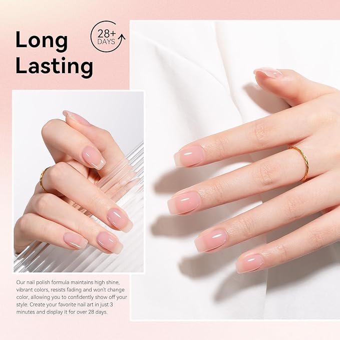 MEGIOR Nude Pink Jelly Gel Nail Polish 0.5 Fl Oz Neutral Transparent Colors Soak Off UV LED Lamp Light Cure Gel Polish Kit for Salon and Nail Art Starter Manicure DIY at Home