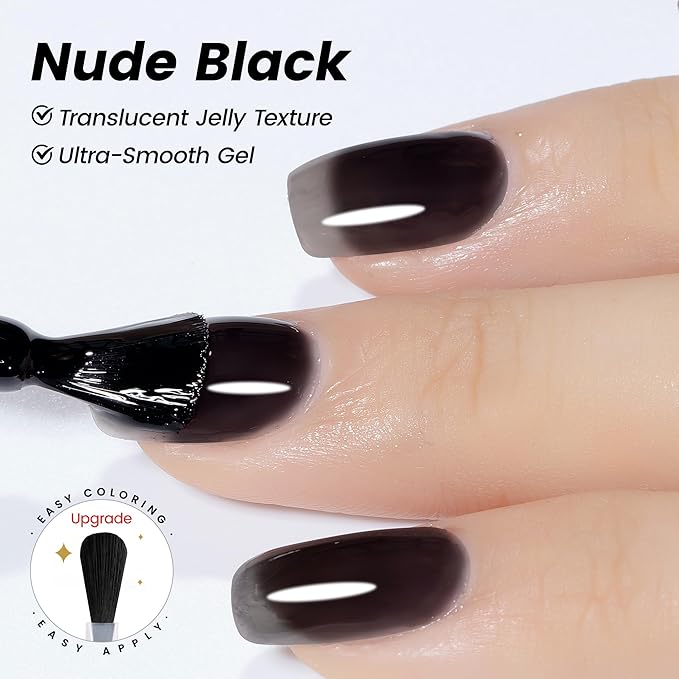 YTD Likomey Nude Black Gel Nail Polish,15ml Translucent Neutral Jelly Sheer Glass Salon Home DIY Nails Art Manicure Nude Fall Winter UV Color Varnish,LS225