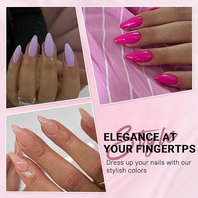 6 Packs Press On Nails Almond, KQueenest Acrylic Press On Nails Medium, Stiletto Fake Nails Press Ons, Natural Color Glossy Gel Glue On Nails Medium for Women Daily Wear 144 Pcs