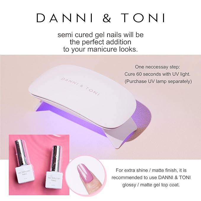 DANNI & TONI Semi Cured Gel Nail Strips Light Turquoise Holographic Soft Mint Blue Gel Nail Wraps 28 Stickers | Lunar Tide