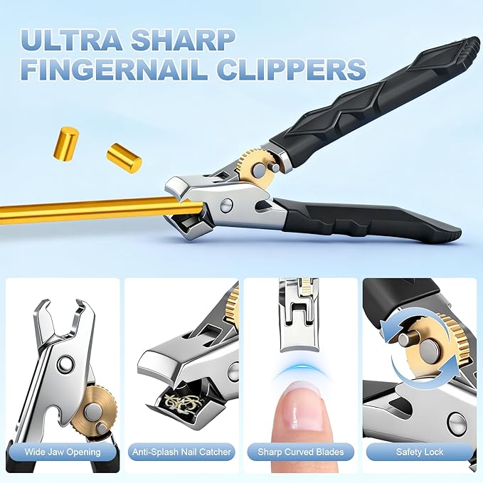 Senior-Specific Toe Clippers, Thick Toenails, Men's Large Toe Clippers, Wide-Opening Design, Sharp and Durable, Long-Handled Nail Clippers, 45° Beveled Ingrown Nail Clippers