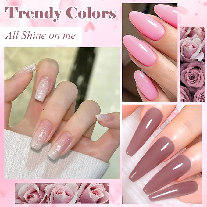 MEET ACROSS 9Pcs 3D Builder Gel Kit for Nail Art Dirty Pink Sliver Non Sticky Hand Carving Extension Solid Builder Gel for Nails with Silicone Pen Manicure Kit 4 Colors