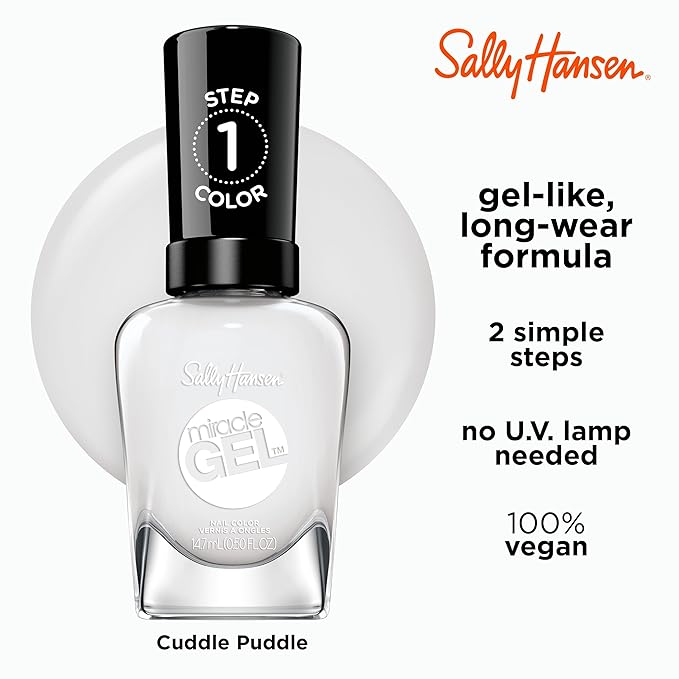Sally Hansen Miracle Gel Salon Quality Nail Polish | Gel-Like Formula, Two-Step System, No UV Light Needed, Long Lasting | Opaque | 630 Cuddle Puddle | Light Gray Nail Polish
