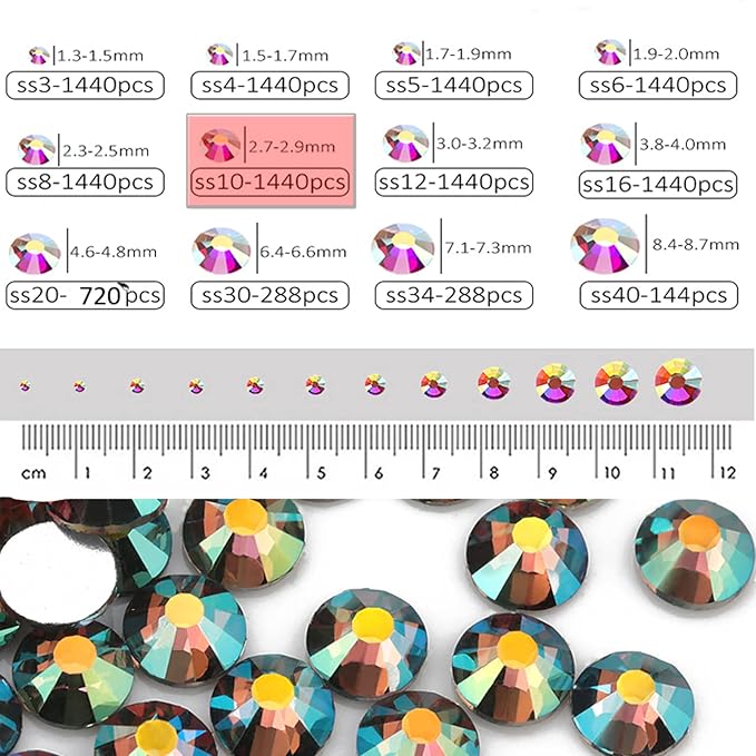 Dowarm 1440 Pieces SS10 Flatback Crystal Rhinestones, 2.8MM for Craft Nails Dance Costumes, Glass Flat Back Nail Crystals, Non Hotfix (Ghost Shiny)