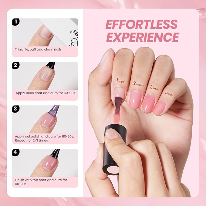 Beetles Rose Veil Jelly Gel Nail Polish Set - 6 Colors Nude Pink Gel Nail Kit Neutral Nude Gel Polish Sheer Translucent Effect Soak Off UV Nail Art Design Manicure Gift for Women
