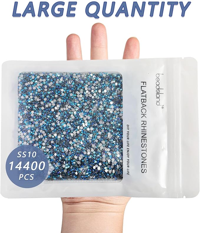 Beadsland Flatback Rhinestones Bulk,14400pcs Rhinestones for Nails Crafts Clothes DIY Decoration, Aquamarine AB, SS10, 2.7-2.9mm