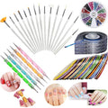 Nail Art Kit includes 30 Striping tape & 4Pcs Striping Roller Box & 12 Colors Rhinestones & 5pcs Dotting Pen & 15pcs Brush Set