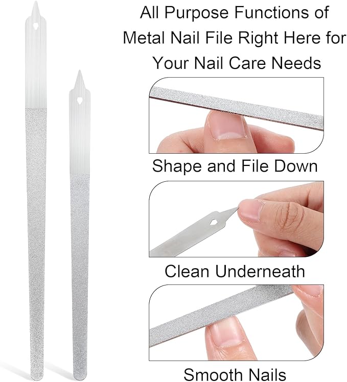 8Pcs Diamond Deb Nail File Metal Nail File, Stainless Steel Filer Metal Nails Files for Natural Nails Double-Sided Manicure Pedicure Toenail Tools for Salon Home