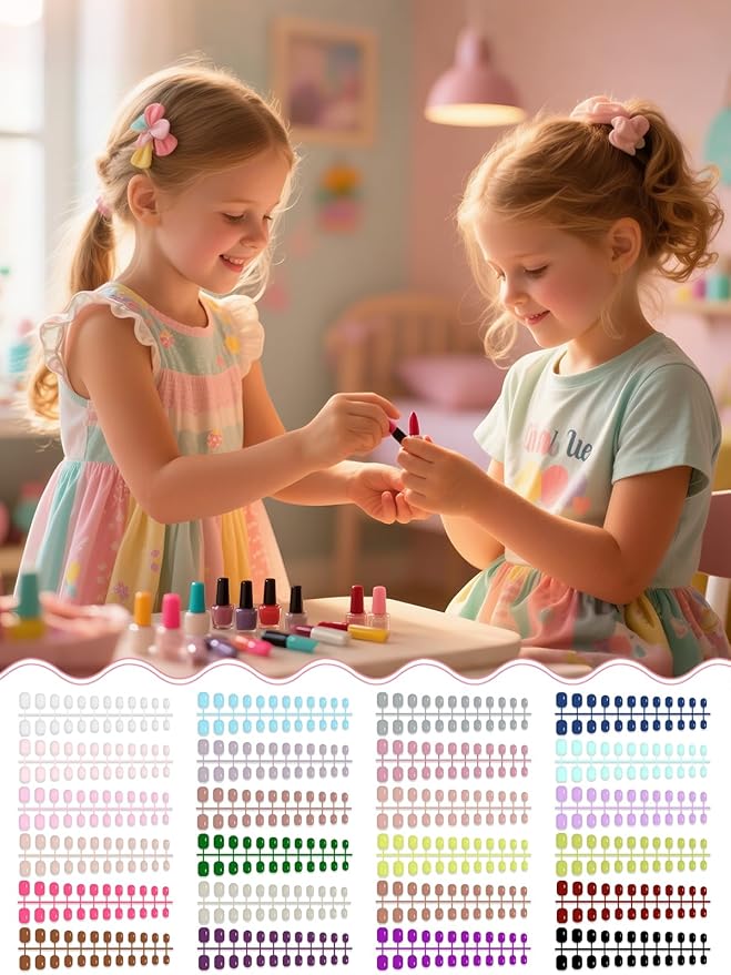 576 Pieces Kids Short Glossy Press on Nails, EBANKU Children False Nails 24 Colors Glossy Acrylic Nails Art Tip for Kids Short Full Cover Fake Nails for Women Girls