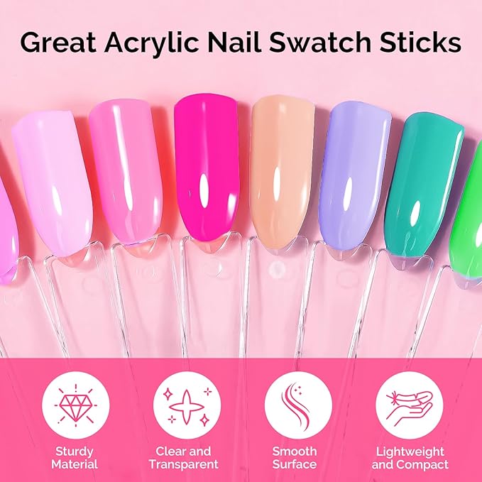 MelodySusie 200 Pcs Nail Swatch Sticks with Ring, Clear Swatches for Gel Polish, Transparent Acrylic Practice Tips, Suitable for Displaying Colors, Training Nail Art for Beginners and Professionals