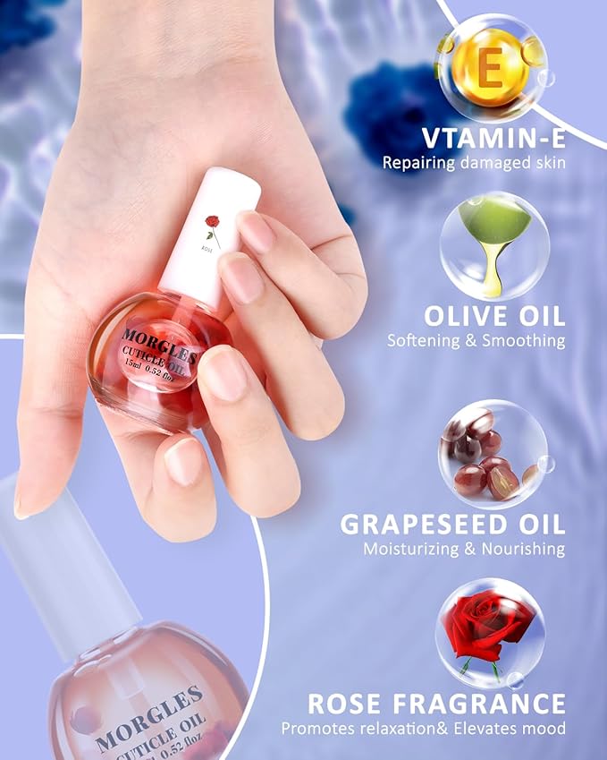 MORGLES Nail Polish Remover Kit with 300 Pcs Lint Free Wipes, Pink Nail Clips with 2 Pcs Files and Buffers, Rose Cuticle Oil, Cuticle Trimmer & Pusher