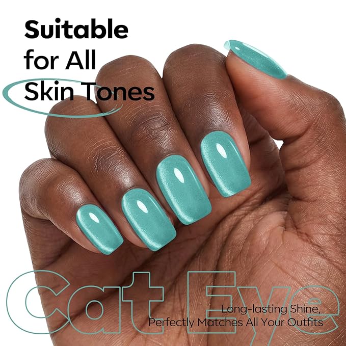 modelones Green Cat Eye Gel Nail Polish Blue Turquoise Gel Polish Jelly Glass with Magnet Holographic Glitter Shimmer Translucent Sheer Color Magnetic Nail Polish 15 ML