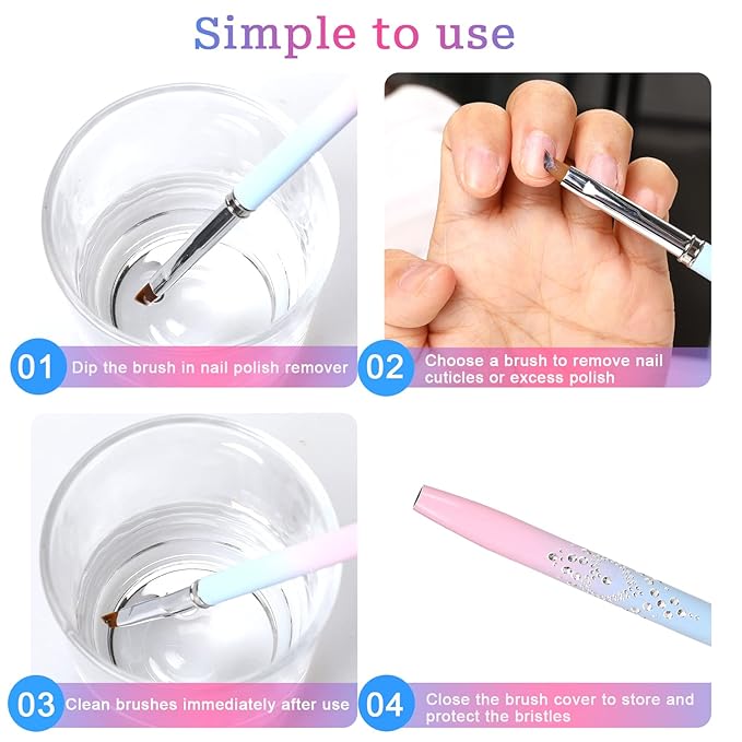 Nail Art Clean Up Brush, 2Pcs Round&Angled Nail Polish Clean Up Brush for Cleaning Fingernails, Professional Nails Design Painting Brushes