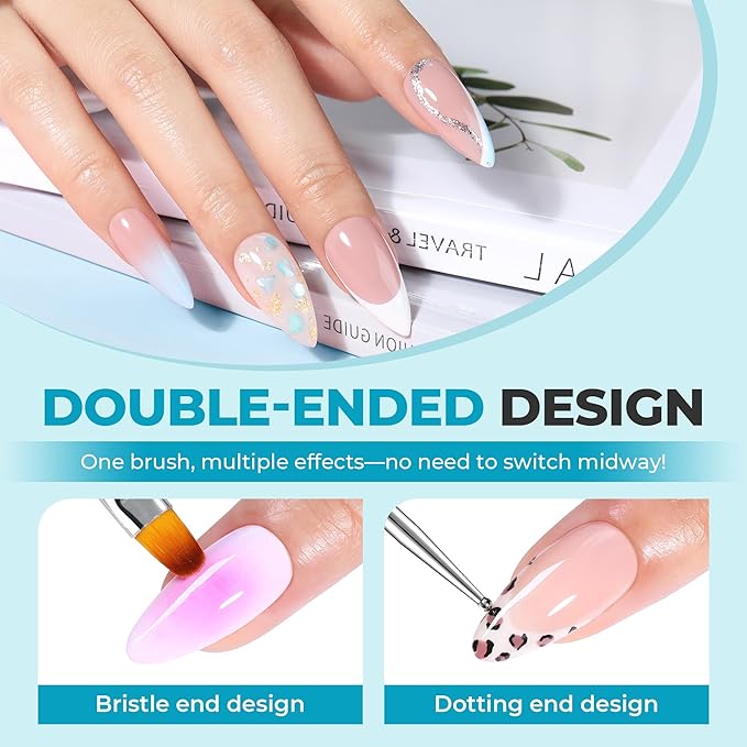 UNA GELLA Nail Art Brushes 6PCS Blue Color Nail Art Design Set with Nail Polish Extensions Gel Brush Christmas Liner Builder Nail Gel Pens Multi-Size Dotting Tools for DIY Home Salon Manicure Design