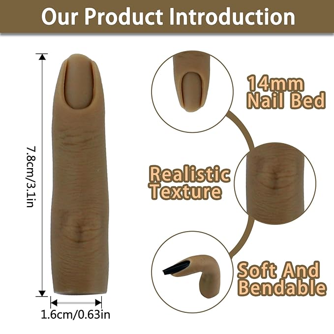 Silicone Fake Finger to Practice Fake Nails, Bendable Nail Practice Fingers Hand, Silicone Practice Fingers for Acrylic Nails,Life Size Nail Training Finger for DIY Nails(Color 2)