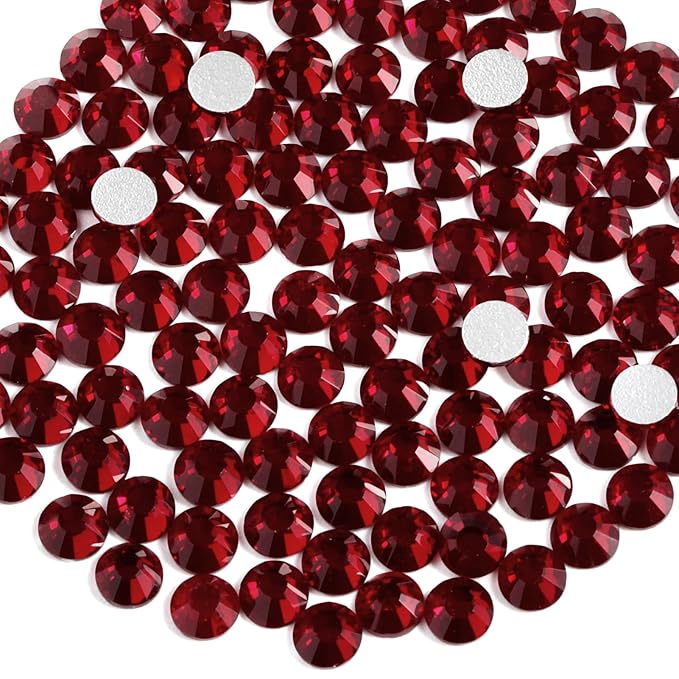 Beadsland 144pcs Flat Back Crystal Rhinestones Round Gems for Nail Art and Craft Glue Fix, Dark Siam, SS40, 8.4-8.7mm