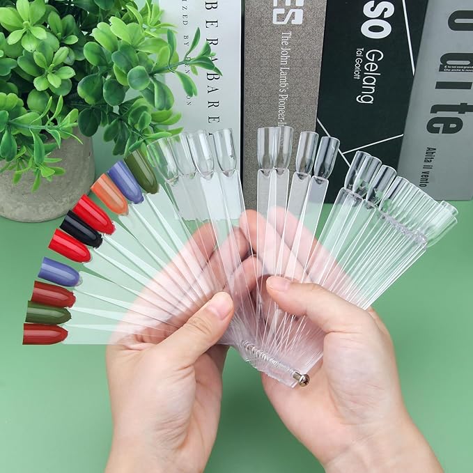AHIER Nail Swatch Sticks, Swatch Sticks Nail Polish, Fan-shaped False Fake Nail Art Tips Sticks Polish Gel Salon Display Chart Practice Tool (200 Pack)