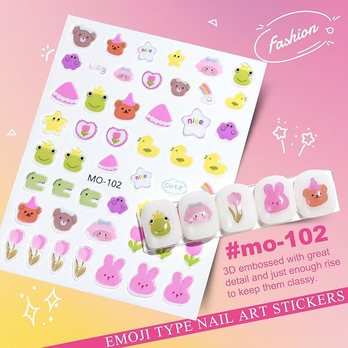 6 Sheets Expression Face Nail Stickers,Weird Mouth Nail Art Sticker,Colorful Cute Animal Monster Eyes Jelly 5D Embossed Art Nail Stickers Designs for Women Girls DIY Nail Art Decoration 807-16