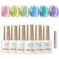 Born Pretty Magnetic Gel Nail Polish Pastel Water Light Cat Magnetic Eye Gel Jelly Glass Crystal Nail Polish Glitter Shimmer Auroras Magnetic Gel Nail Art Manicure Kit 6PCS