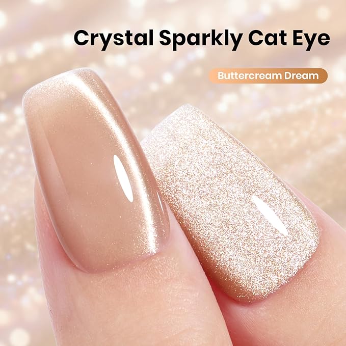 Beetles Buttercream Dream Nude Cat Eye Gel Nail Polish - 15ML Nude Gel Polish Cat Eye Base Color Glitter Magnetic Translucent Glassy Effect Soak Off UV French Nail Art DIY Manicure Gifts for Wome
