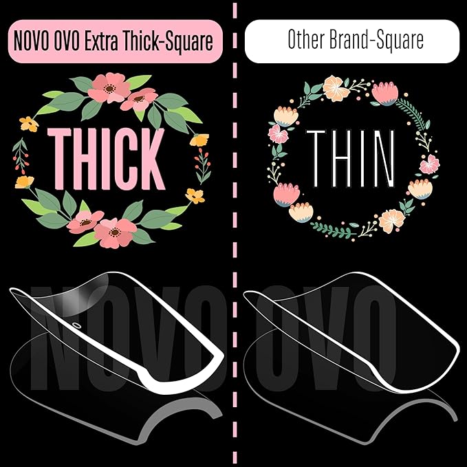 NOVO OVO Medium Square Nail Tips Extra Thick Press on No C Curve, Soft Gel Natural Fake Nail Extension, Full Cover Clear False Nails for Acrylic, French Manicure Salon DIY x 14 Sizes 224 pcs