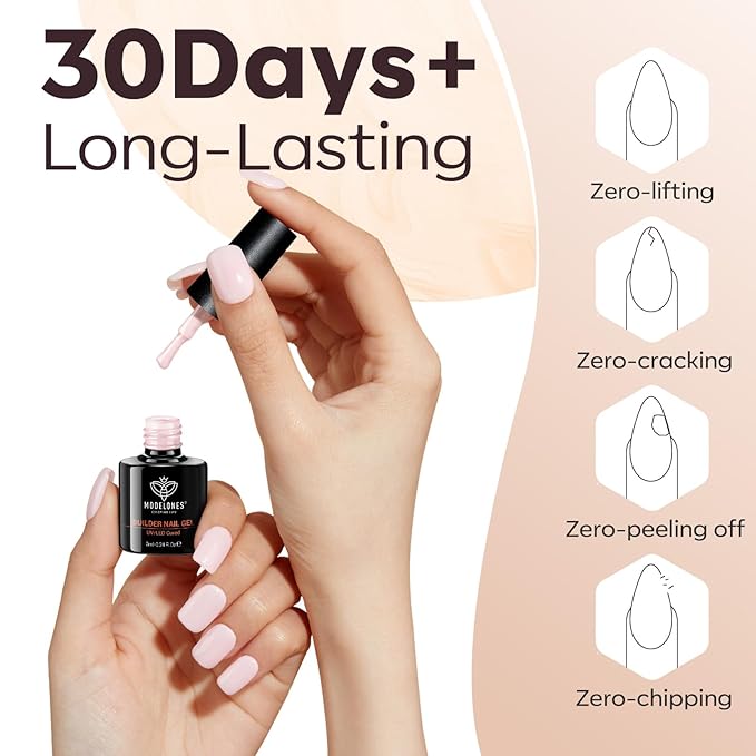 modelones Builder Nail Gel Polish Set, Base Colors Jelly Nude Pink Hard Strengthener Rubber Gel Polish 8-in-One Extension LED Nail Lamp Cured 6 Colors