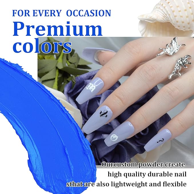 Dip Powder Blue Color 1 Oz/28g Nail Dipping Powder French Nails Art Starter Manicure DIY Salon Home Gift for Women,No Need Nail Lamp Cured