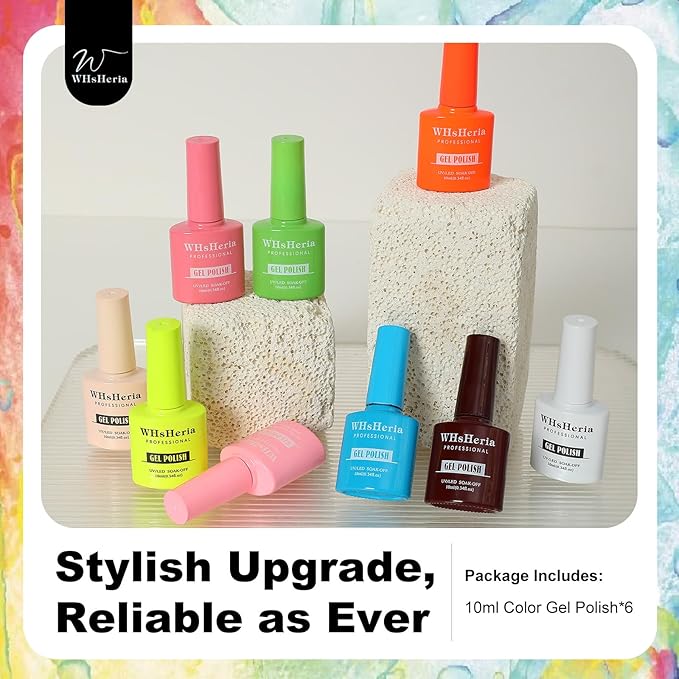 TPO Free Gel Nail Polish Set，6pcs 10ml Summer Party Bright Pink Light Purple Green Red Long-lasting Soak off LED/UV Light Suit Give it to Women as a Gift for Daily Life at Home (119-D)