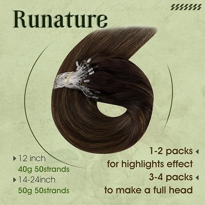 RUNATURE Micro Loop Hair Extensions 55cm Medium Brown Balayage Micro Ring Real Human Hair Remy Straight for Natural Look 50g 50s 22 Inch #2/2/6