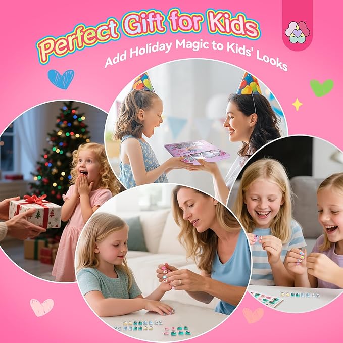 168 Pieces Press on Nails for Kids, SAVILAND 7 Pack Children Fake Artificial False Nail Tips Old Colorful Flower Nails For Girls 8-12 Years Pre Glue Full Cover with Nail Adhesive Tabs (Glamkids)