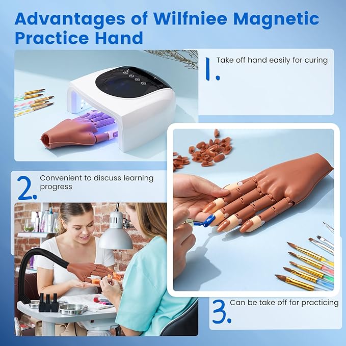 Practice Hand for Acrylic Nails: Magnetic Nail Practice Hand Flexible Fake Hand For Nail Practice Movable Manicure Hand Practice with 100PCS Nail Tips