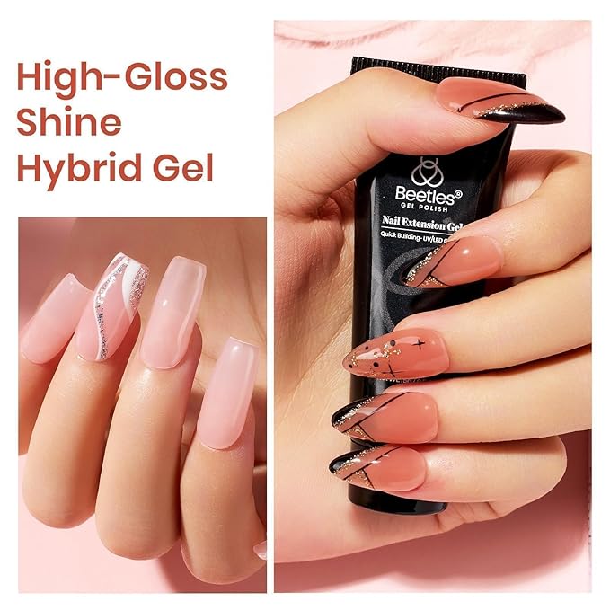 Beetles Poly Nail Gel Kit - 6 Colors Jelly Nude Extension Kit with Slip Solution Builder Nail Enhancement for Beginner & Professional Long Lasting DIY Home Gift for Women, UV & LED Needed