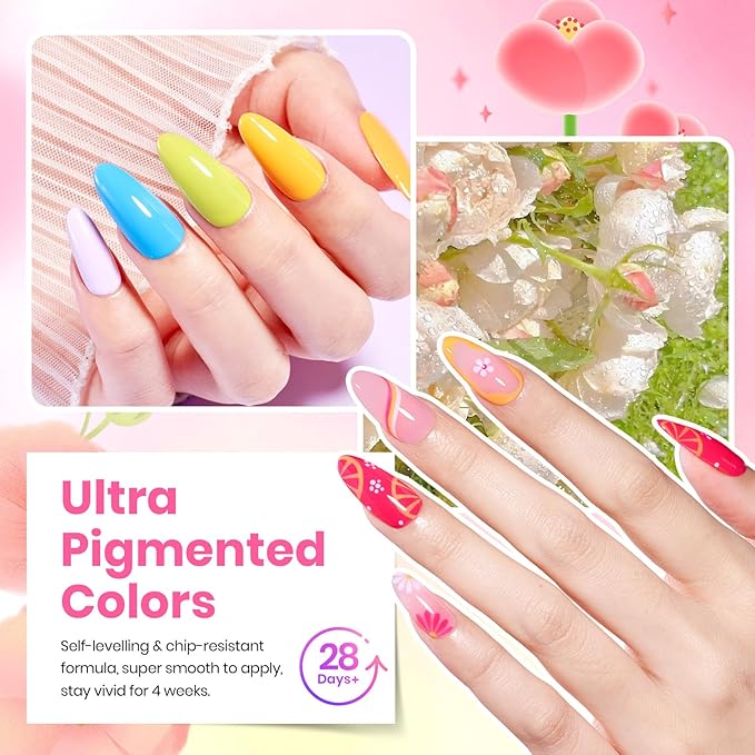 Beetles Spring Gel Nail Polish Set - 36 Colors Dewdrop Flora Gel Nail Kit Jelly Pink Milky White Yellow Purple Green Natural Classic Color Set Soak Off UV LED Home Salon Easter Gift for Women